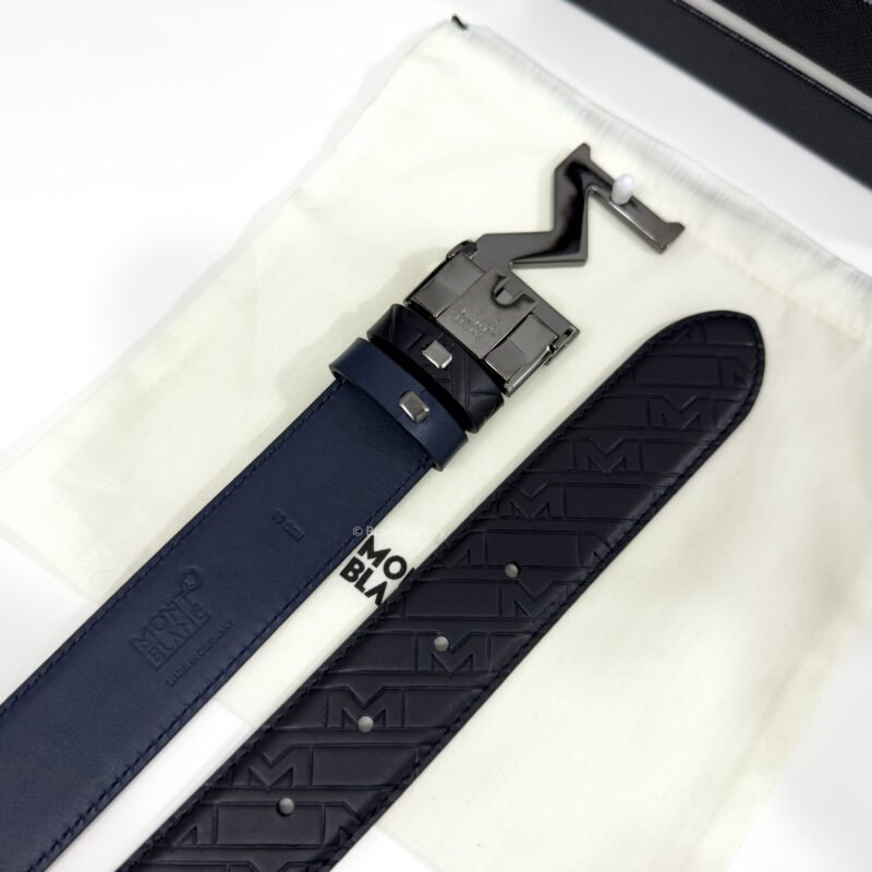 Montblanc Gunmetal M Buckle Black/Blue 35MM Reversible Belt