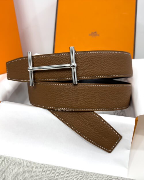 Hermes H Buckle Havan/Black Reversible Belt