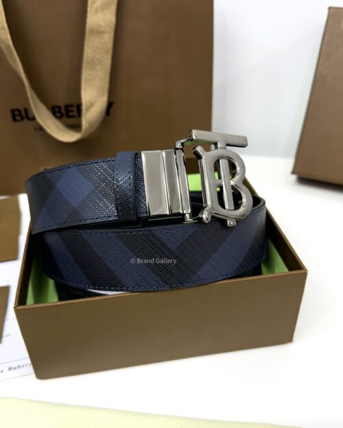 Burberry Glossy Gun Navy Check/Black 35mm Reversible Belt