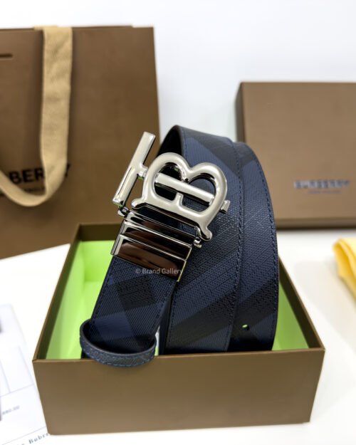 Burberry Glossy Gun Navy Check/Black 35mm Reversible Belt