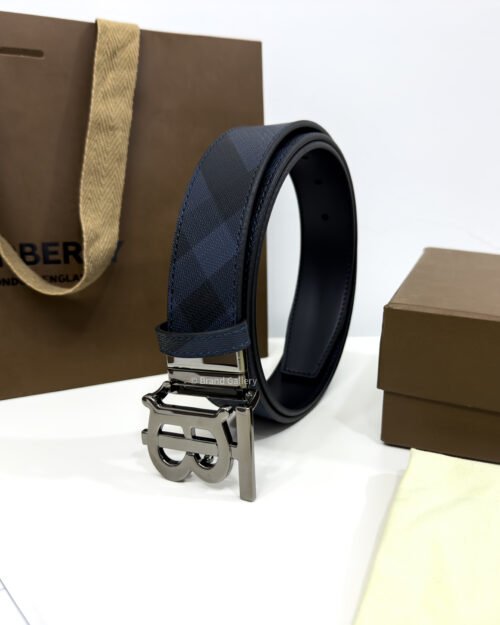 Burberry Glossy Gun Navy Check/Black 35mm Reversible Belt