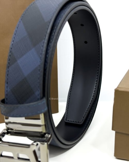 Burberry Glossy Gun Navy Check/Black 35mm Reversible Belt