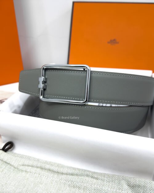 Hermes Tube H Buckle Light Grey/Black Reversible Belt