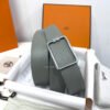 Hermes Tube H Buckle Light Grey/Black Reversible Belt