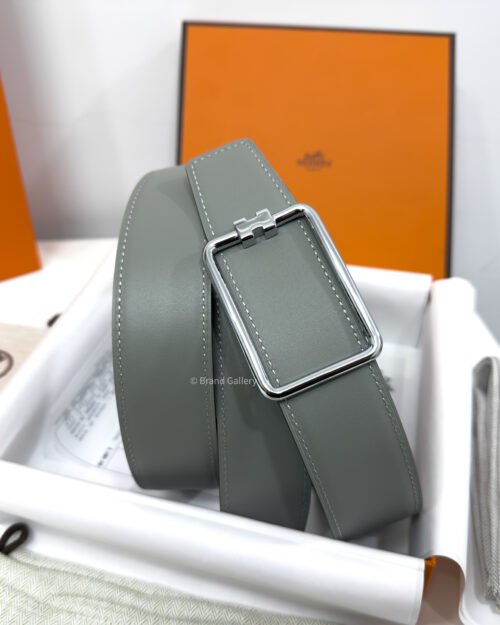 Hermes Tube H Buckle Light Grey/Black Reversible Belt