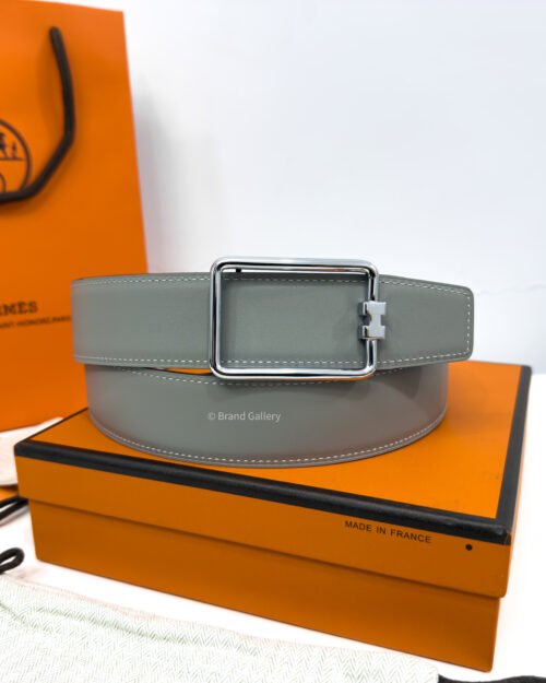 Hermes Tube H Buckle Light Grey/Black Reversible Belt