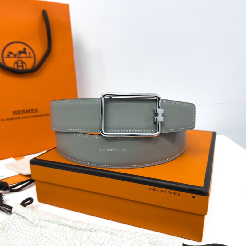 Hermes Tube H Buckle Light Grey/Black Reversible Belt