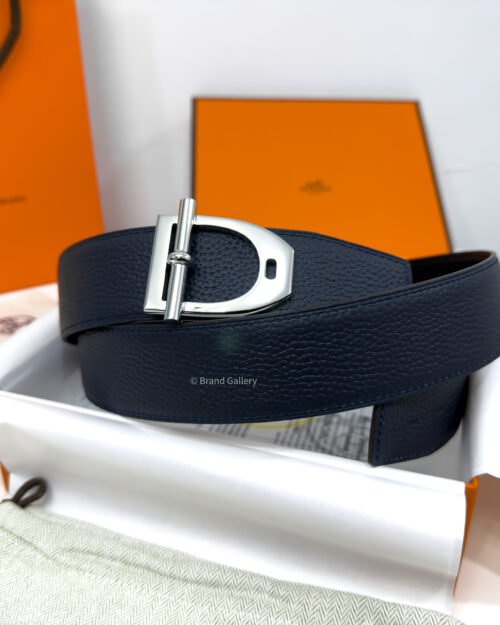 Hermes Neo Etrier Buckle Blue/Black Reversible Belt