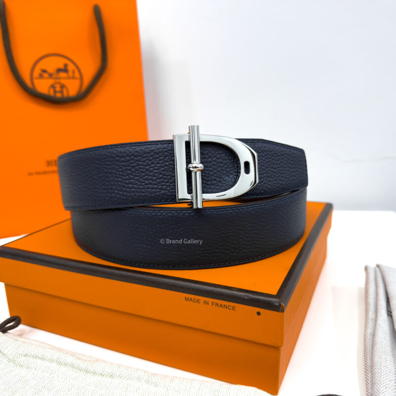 Hermes Neo Etrier Buckle Blue/Black Reversible Belt