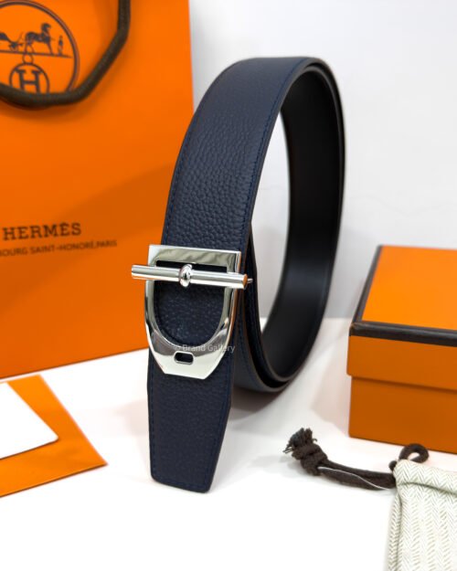 Hermes Neo Etrier Buckle Blue/Black Reversible Belt