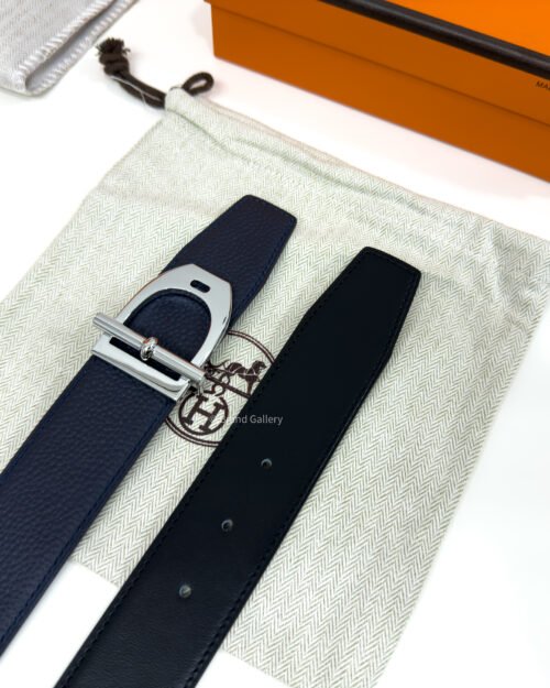 Hermes Neo Etrier Buckle Blue/Black Reversible Belt