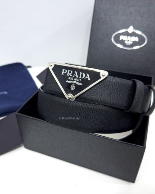Prada Enameled-metal Buckle Black 35mm Saffiano Belt