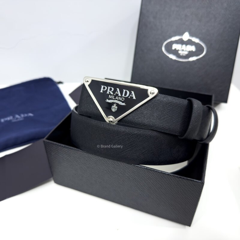 Prada Enameled-metal Buckle Black 35mm Saffiano Belt