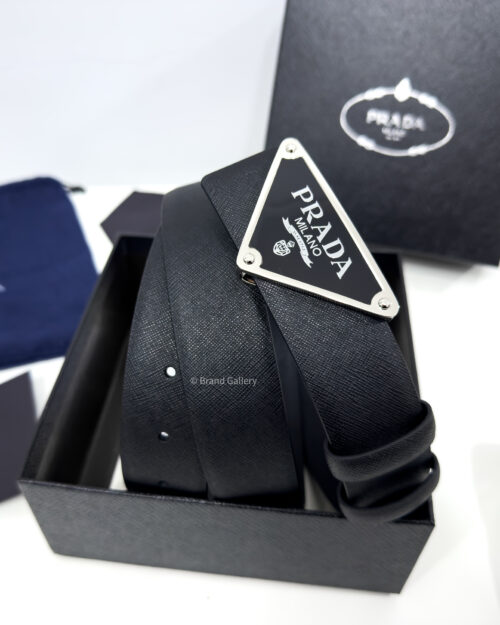 Prada Enameled-metal Buckle Black 35mm Saffiano Belt