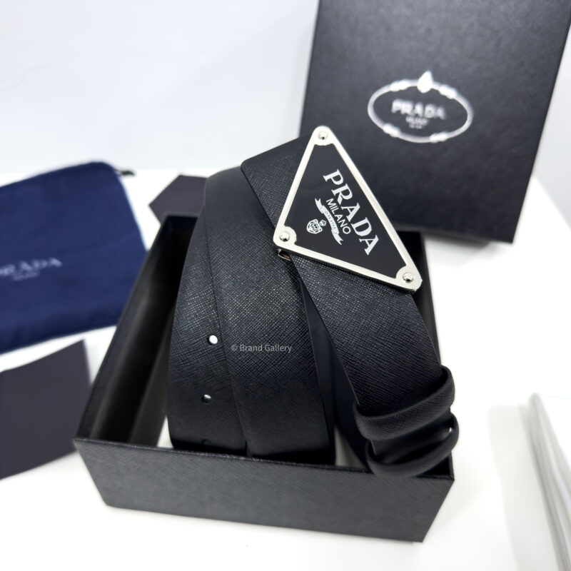 Prada Enameled-metal Buckle Black 35mm Saffiano Belt