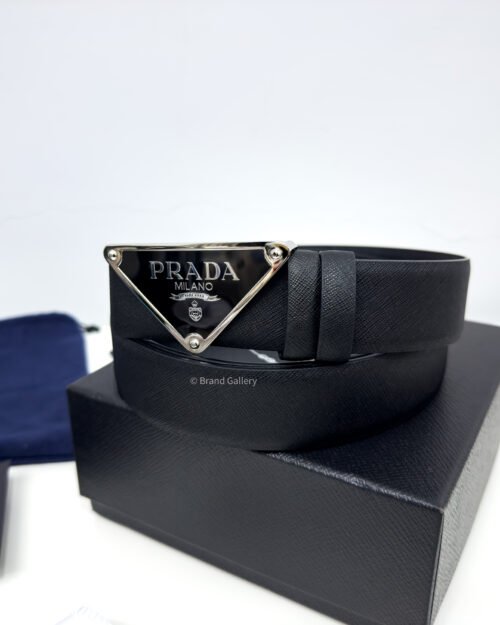 Prada Enameled-metal Buckle Black 35mm Saffiano Belt