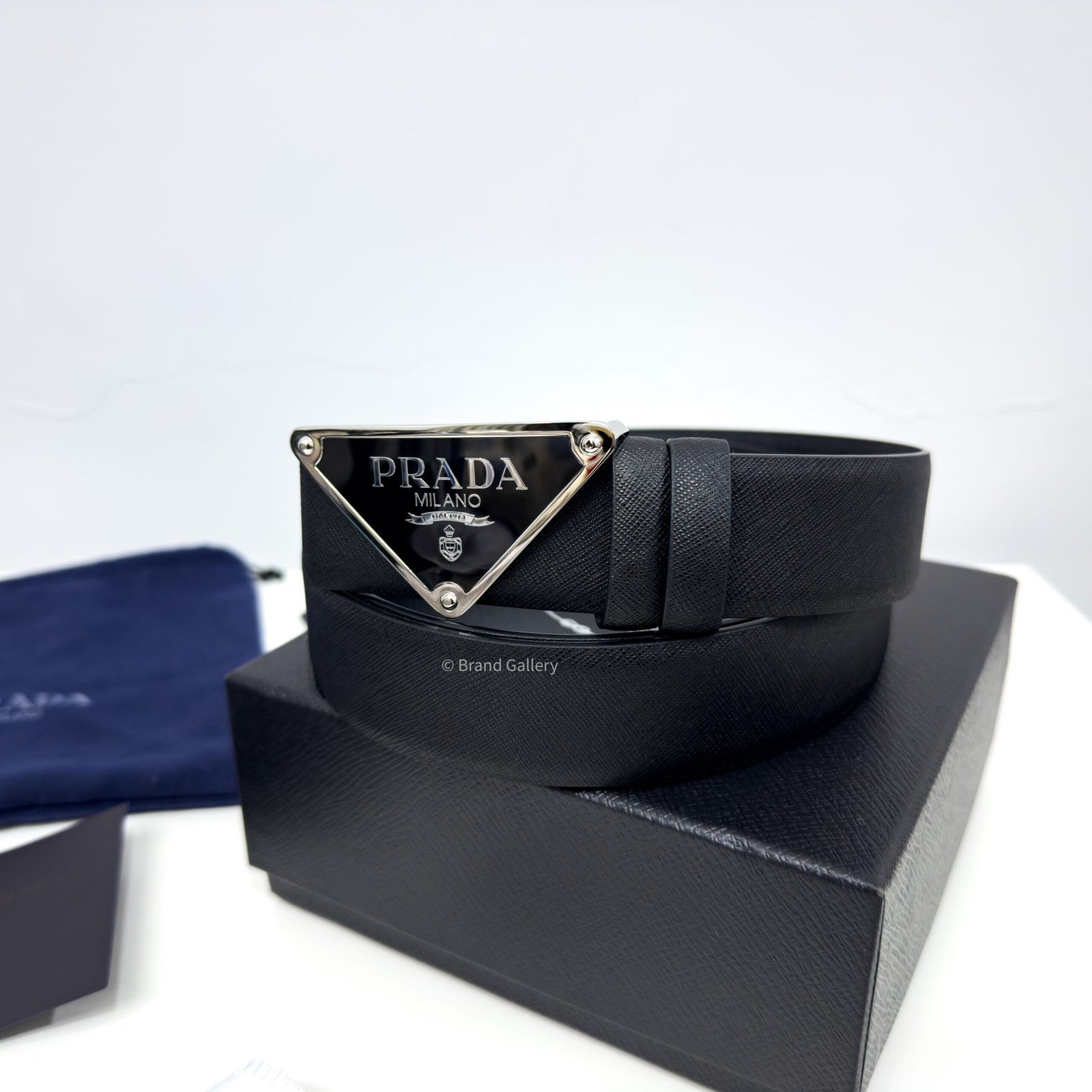 Prada Enameled-metal Buckle Black 35mm Saffiano Belt