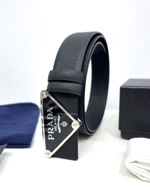 Prada Enameled-metal Buckle Black 35mm Saffiano Belt