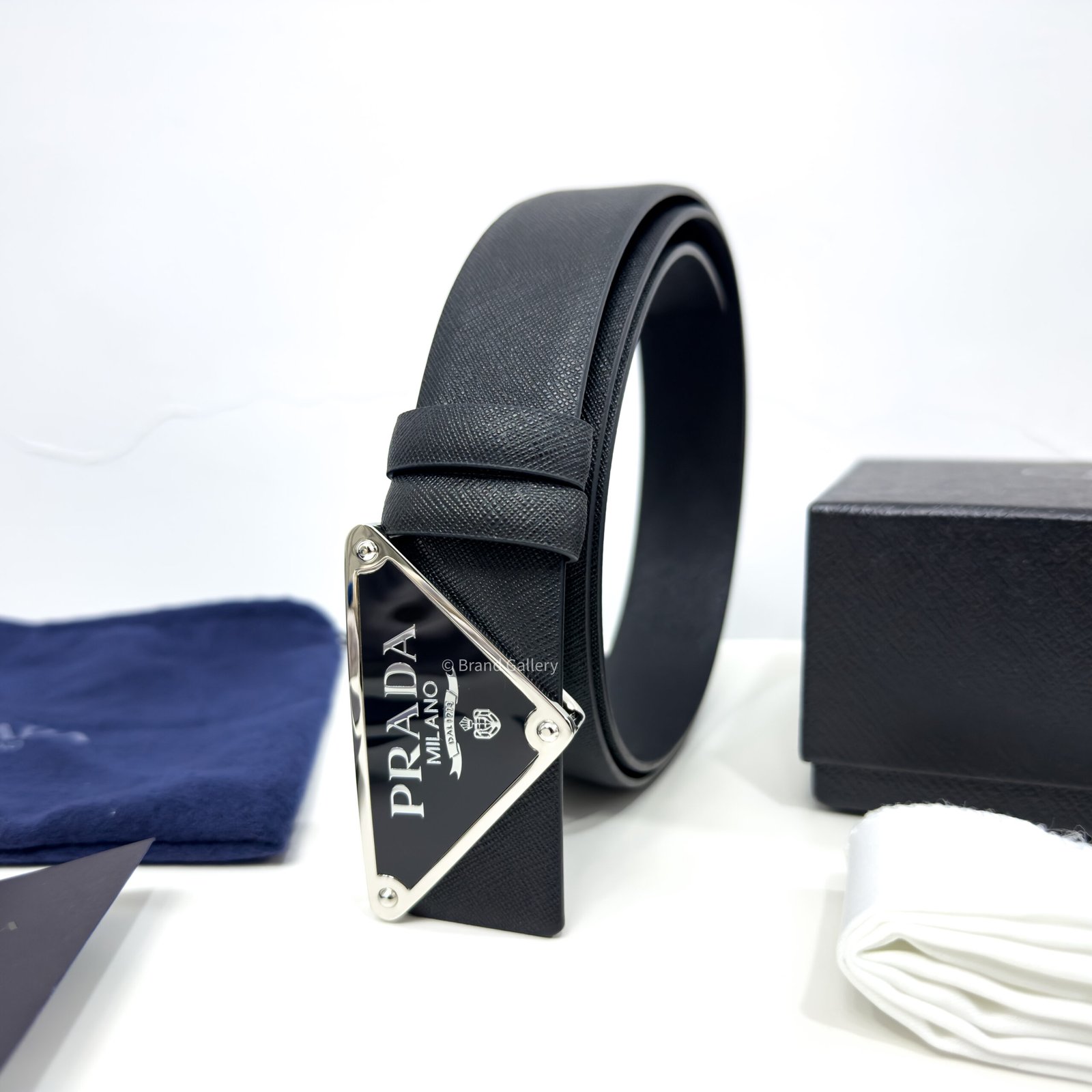 Prada Enameled-metal Buckle Black 35mm Saffiano Belt