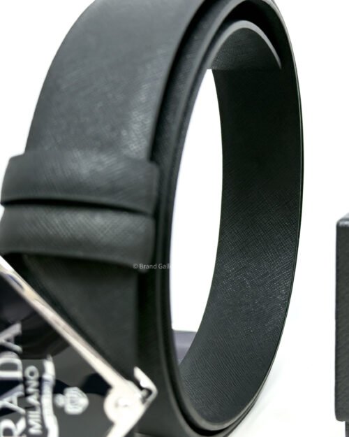 Prada Enameled-metal Buckle Black 35mm Saffiano Belt