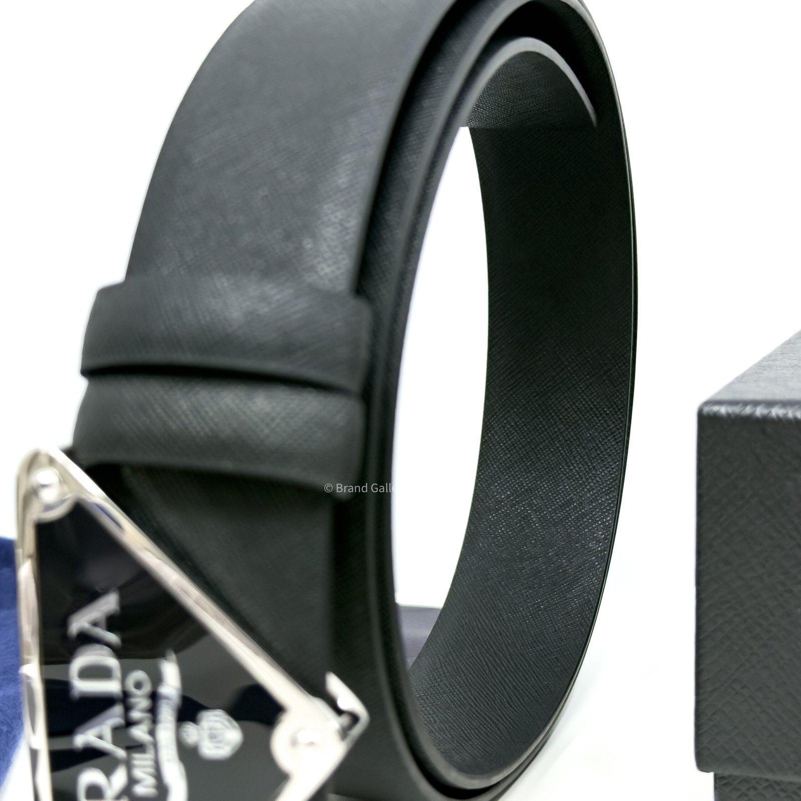 Prada Enameled-metal Buckle Black 35mm Saffiano Belt
