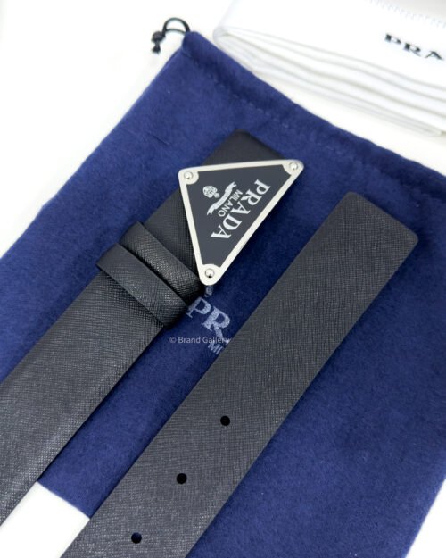 Prada Enameled-metal Buckle Black 35mm Saffiano Belt