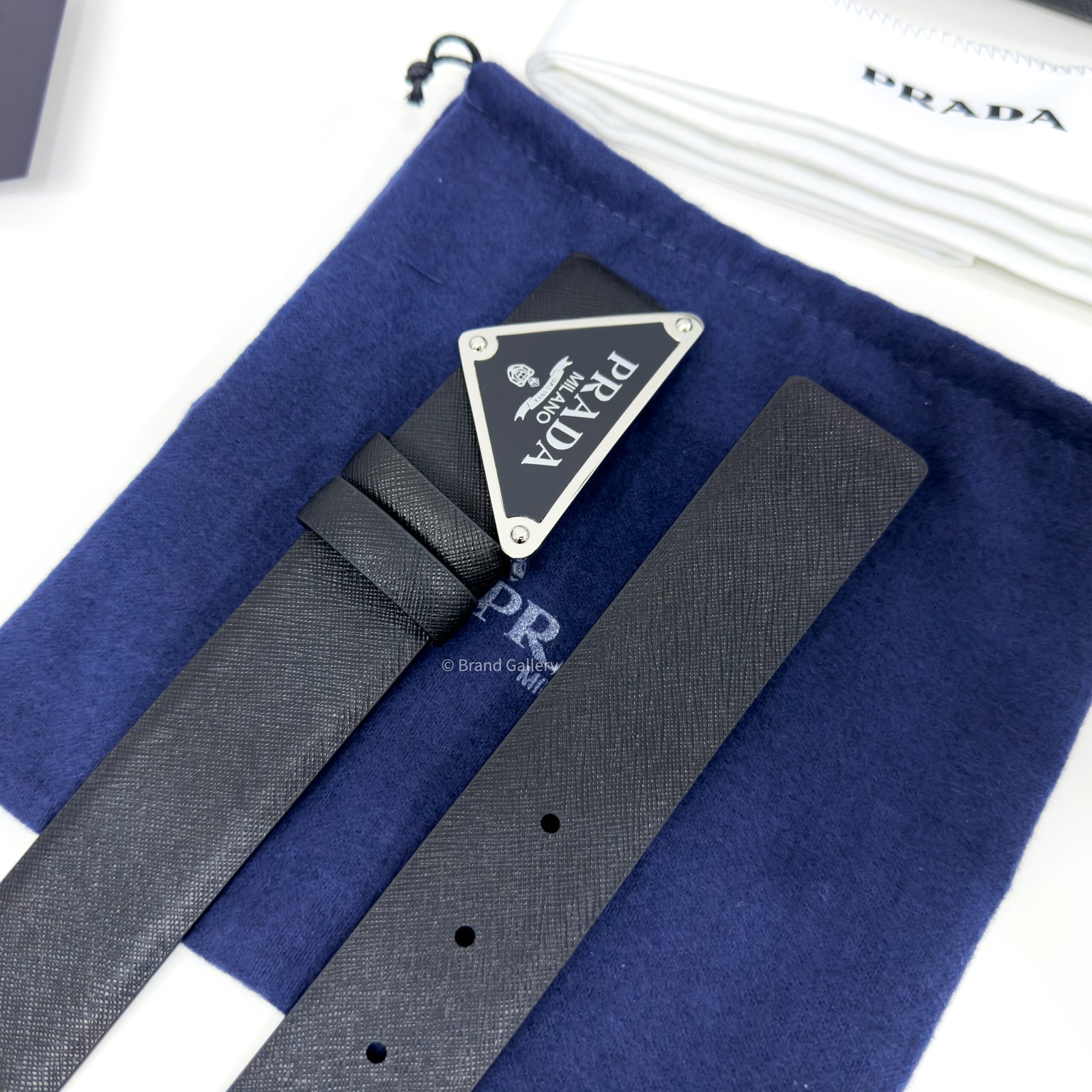 Prada Enameled-metal Buckle Black 35mm Saffiano Belt
