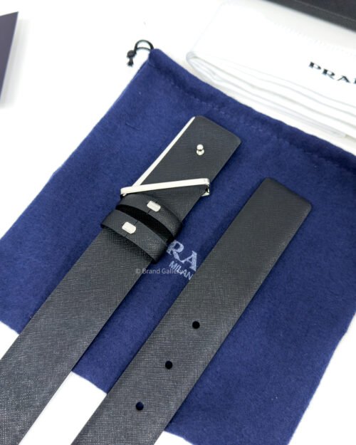 Prada Enameled-metal Buckle Black 35mm Saffiano Belt