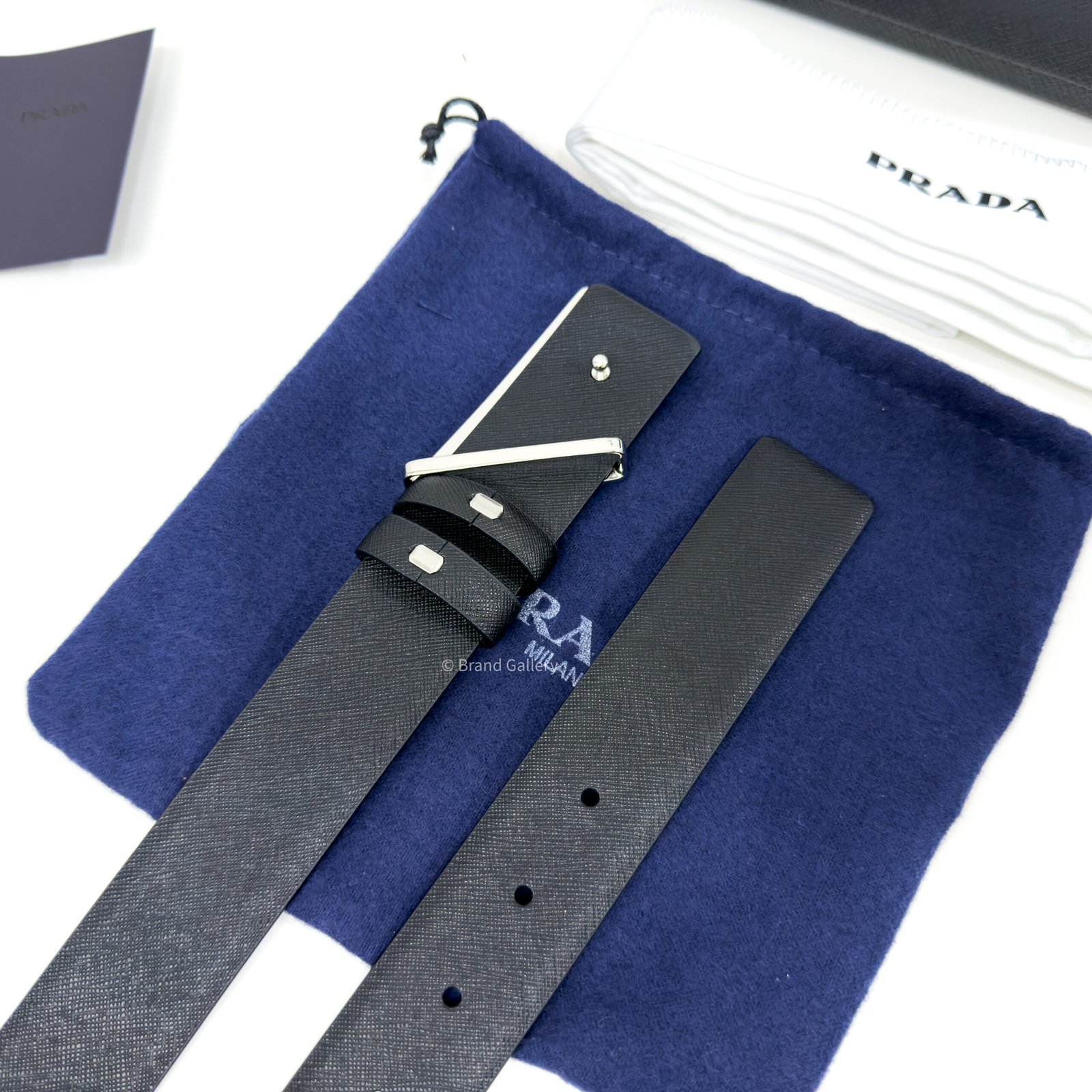Prada Enameled-metal Buckle Black 35mm Saffiano Belt