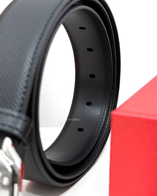 Cartier Silver Santos Buckle Black 35mm Leather Belt
