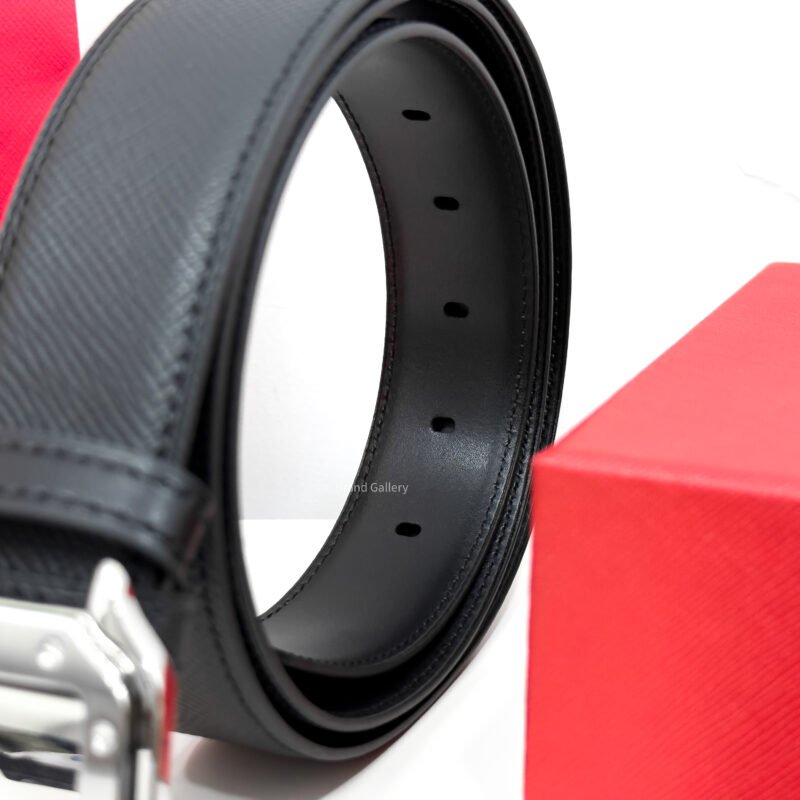 Cartier Silver Santos Buckle Black 35mm Leather Belt