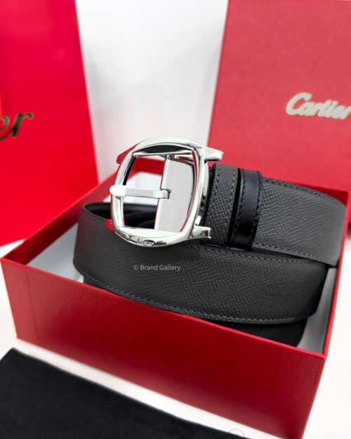 Cartier Silver Dive Buckle Grey/Black 35mm Leather Belt