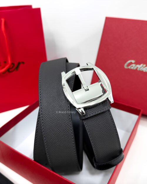 Cartier Silver Dive Buckle Grey/Black 35mm Leather Belt