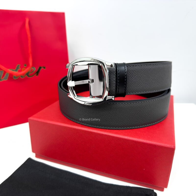 Cartier Silver Dive Buckle Grey/Black 35mm Leather Belt