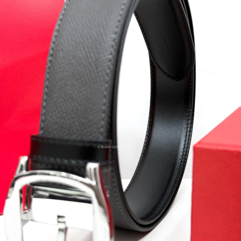 Cartier Silver Dive Buckle Grey/Black 35mm Leather Belt