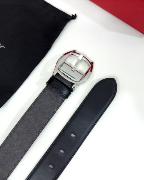 Cartier Silver Dive Buckle Grey/Black 35mm Leather Belt