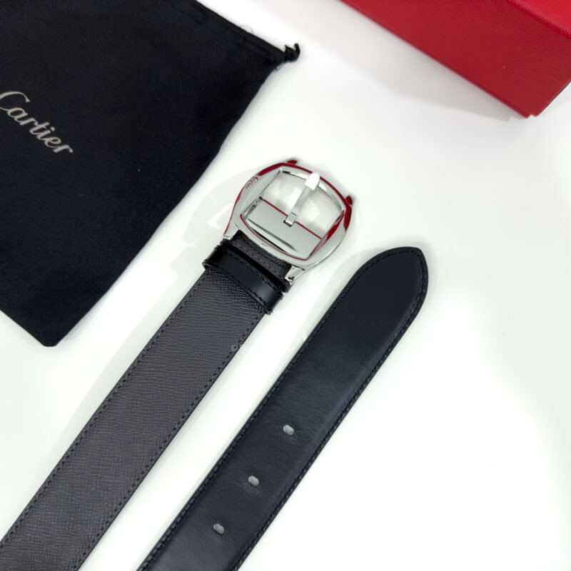 Cartier Silver Dive Buckle Grey/Black 35mm Leather Belt