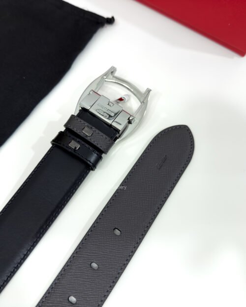 Cartier Silver Dive Buckle Grey/Black 35mm Leather Belt
