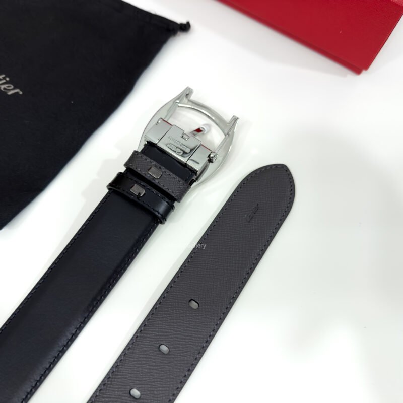 Cartier Silver Dive Buckle Grey/Black 35mm Leather Belt