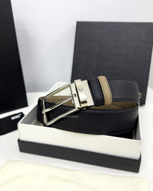 Montblanc Silver Buckle Black/Beige 35MM Reversible Belt