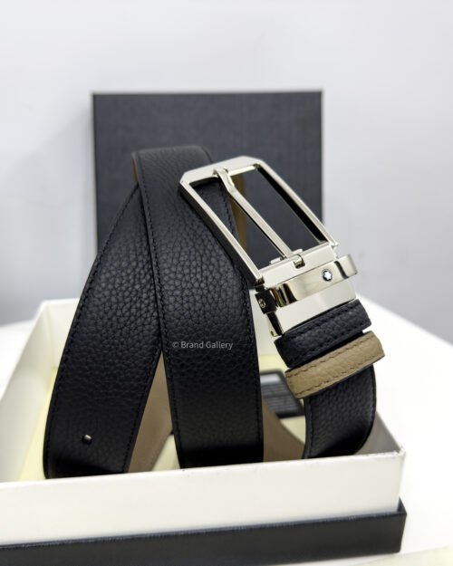 Montblanc Silver Buckle Black/Beige 35MM Reversible Belt