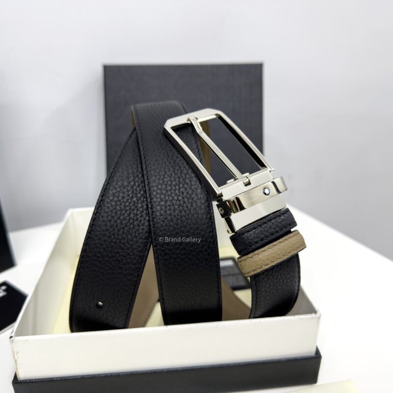 Montblanc Silver Buckle Black/Beige 35MM Reversible Belt