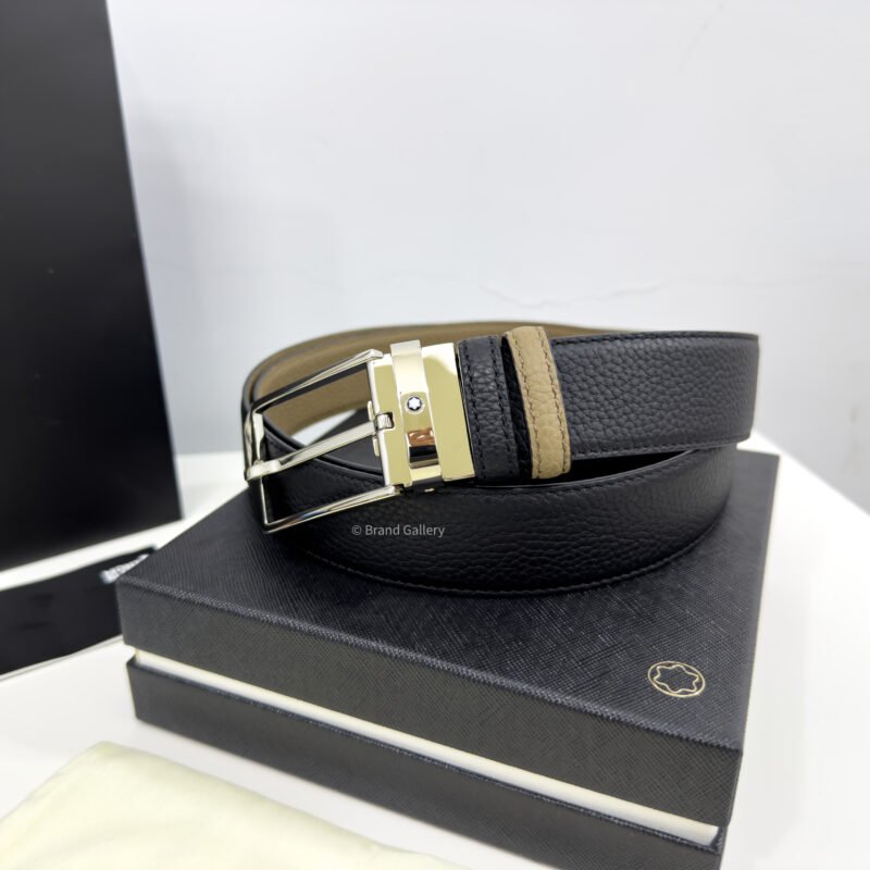 Montblanc Silver Buckle Black/Beige 35MM Reversible Belt
