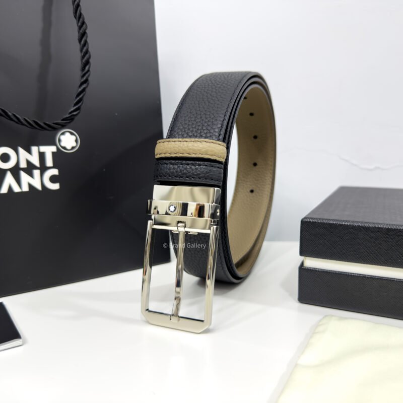 Montblanc Silver Buckle Black/Beige 35MM Reversible Belt