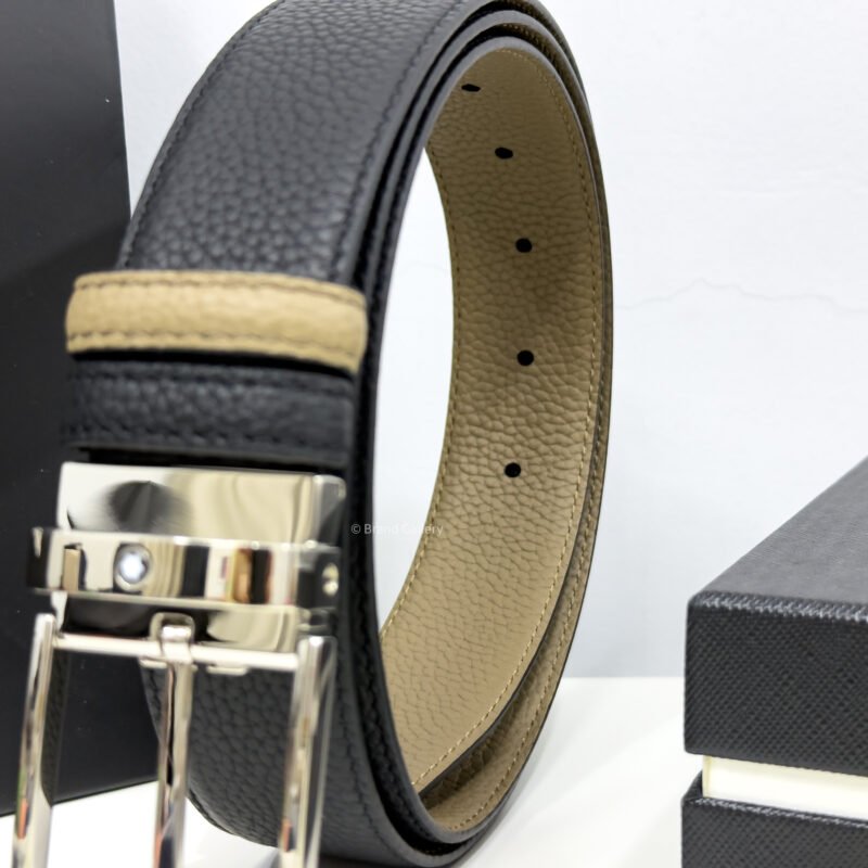 Montblanc Silver Buckle Black/Beige 35MM Reversible Belt