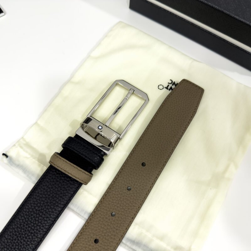 Montblanc Silver Buckle Black/Beige 35MM Reversible Belt