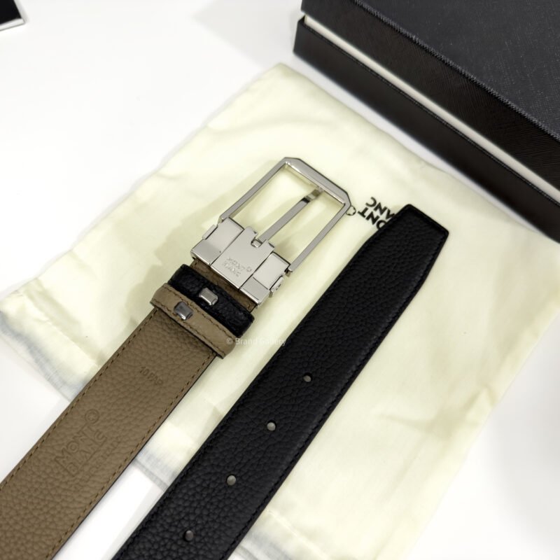 Montblanc Silver Buckle Black/Beige 35MM Reversible Belt