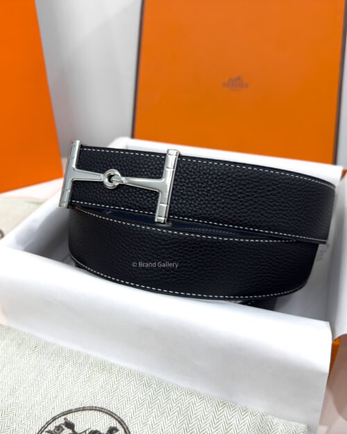 Hermes Jumbo Buckle Black/Blue Reversible Belt
