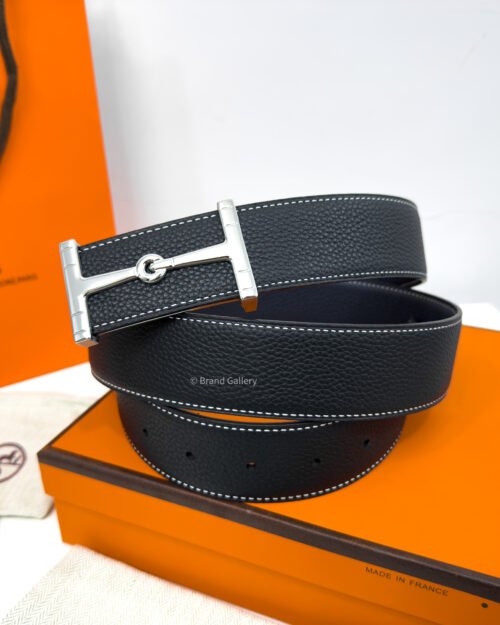Hermes Jumbo Buckle Black/Blue Reversible Belt