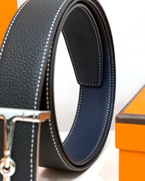 Hermes Jumbo Buckle Black/Blue Reversible Belt
